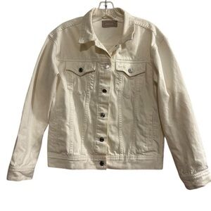 Everlane Women's Denim Jacket Medium off-white Button-Up Casual Short Fall